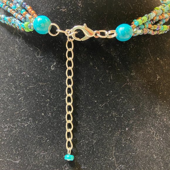 Multi strand BoHo seed bead and multi stones necklace - Picture 3 of 3